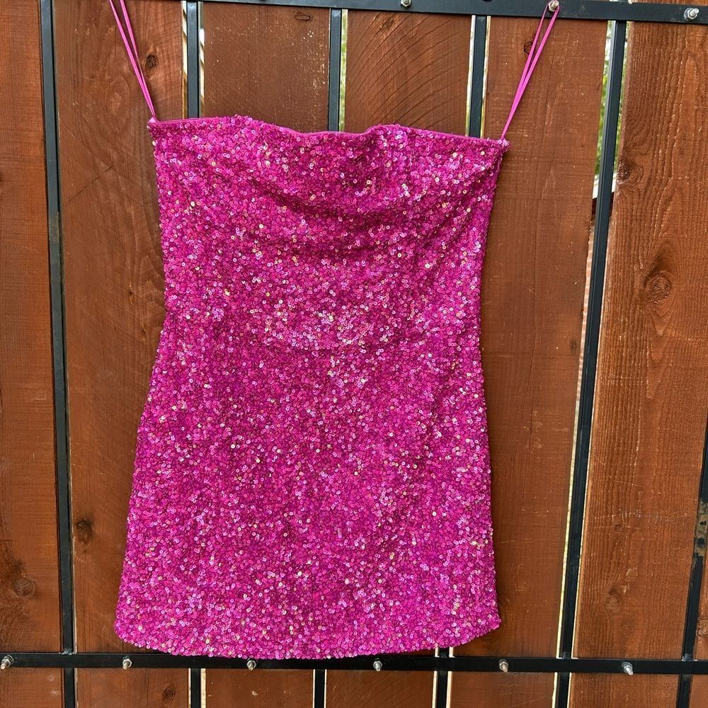 Retrofete Fuchsia Sequin Strapless Mini Dress - Picture 2 of 9